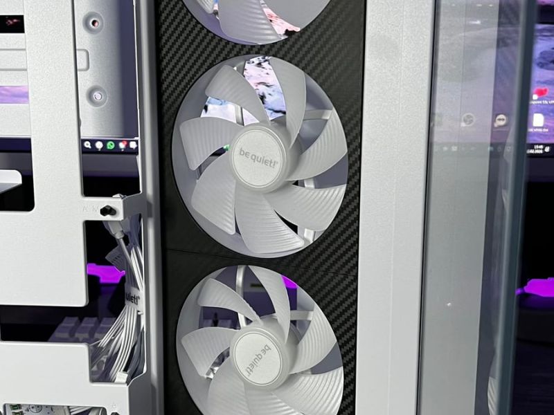 Side fan bank with the printed carbon-texture panel and the IBEX logo