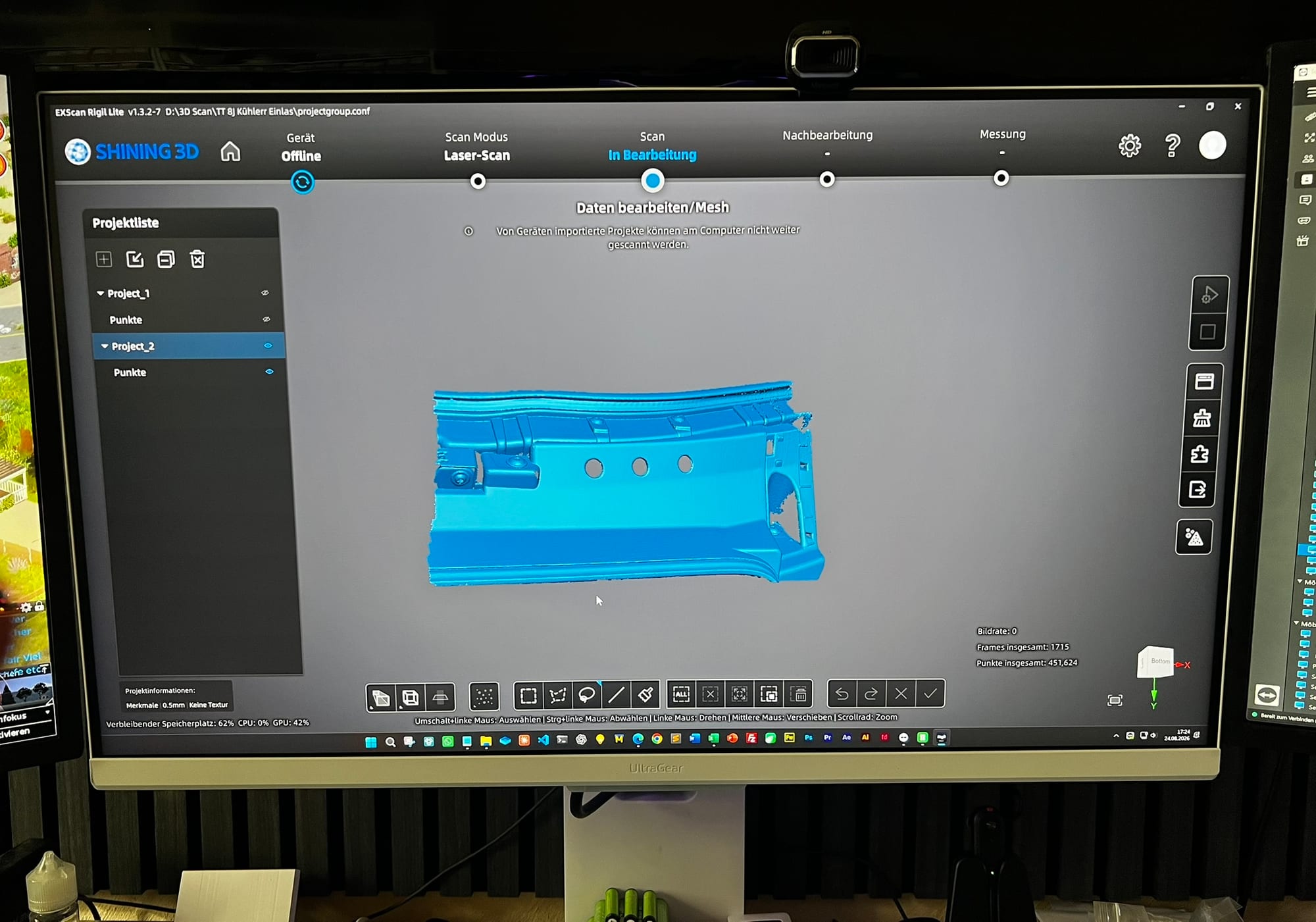The scan in the Shining 3D software