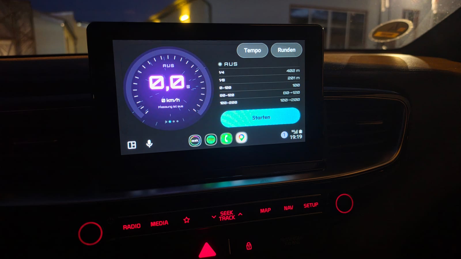 Android Auto: timed run ready to start