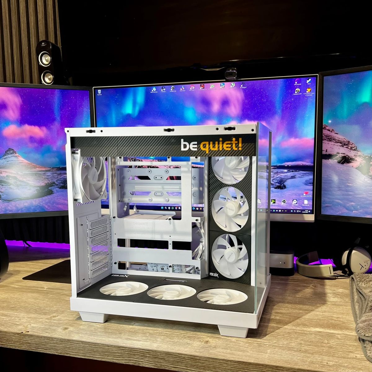 The modded case on the desk, ready for the hardware