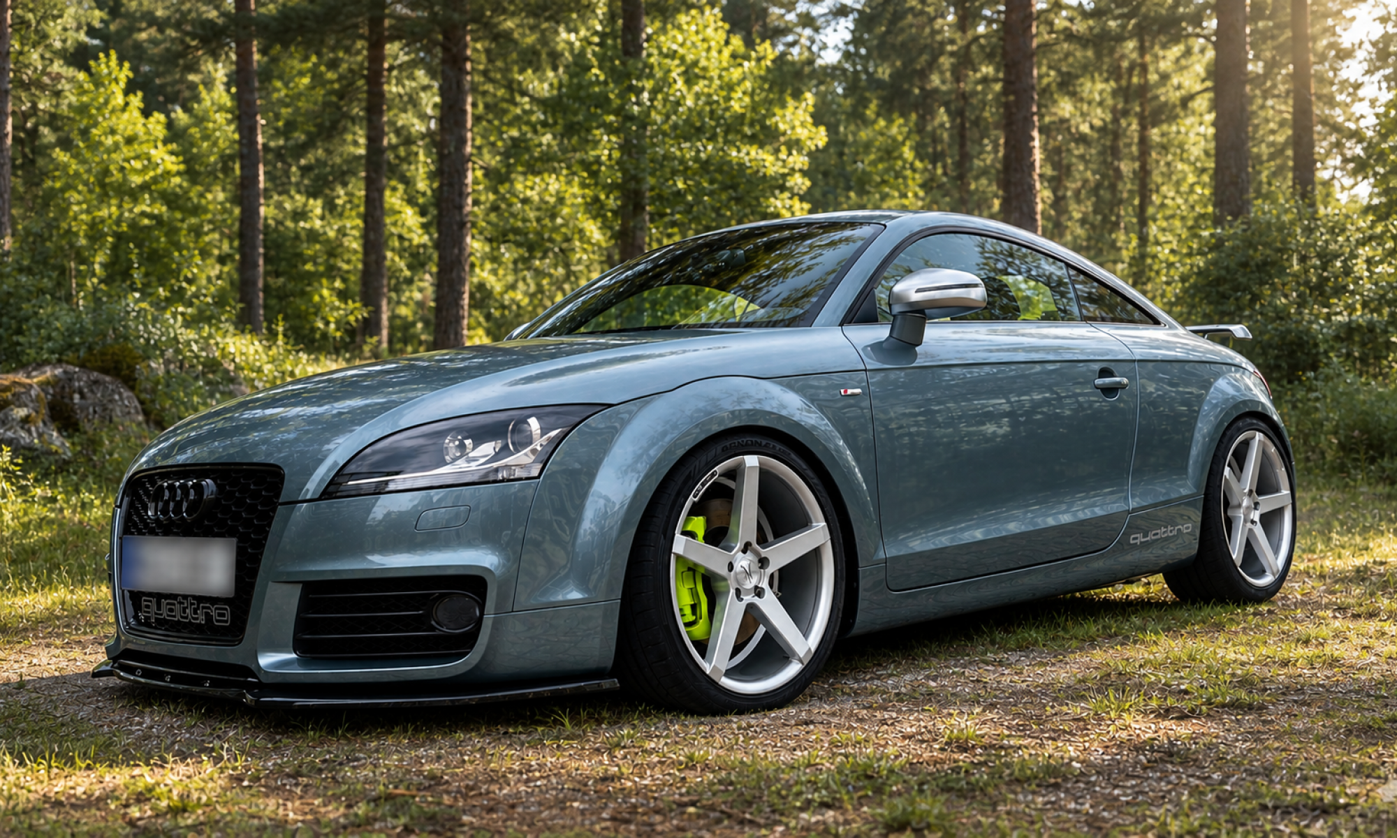 Audi TT 3.2 MK2 Coupé in a pine forest (image digitally altered using AI)