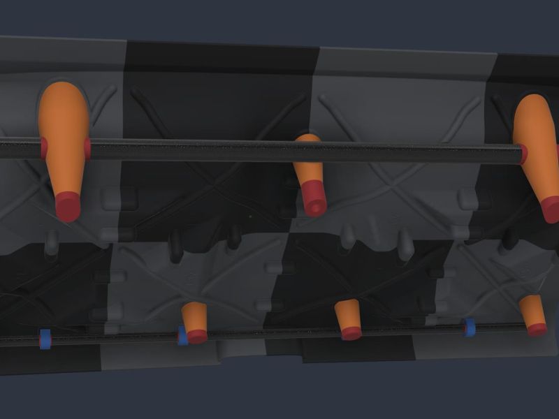 The frame underneath: two carbon tubes in TPU sleeves, supports with TPU feet