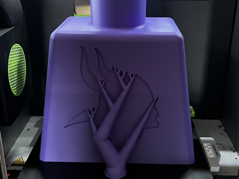 The purple torso printing on the bed