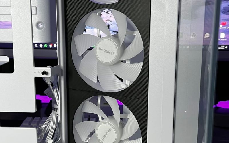 Side fan bank with the printed carbon-texture panel and the IBEX logo