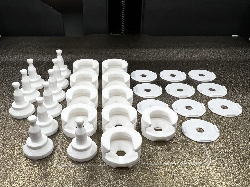 Printed pin mounts, brackets and drilling templates in white