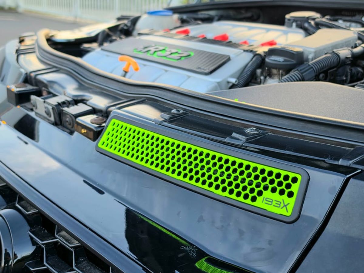 Lime 3D-printed honeycomb air intake fitted above the grille of the Audi TT