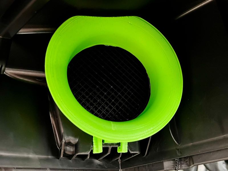 Neon green velocity stack seen from above