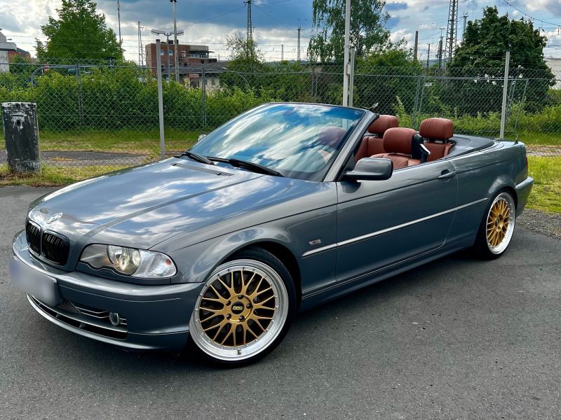 BMW e46 330i convertible, side view with the roof down
