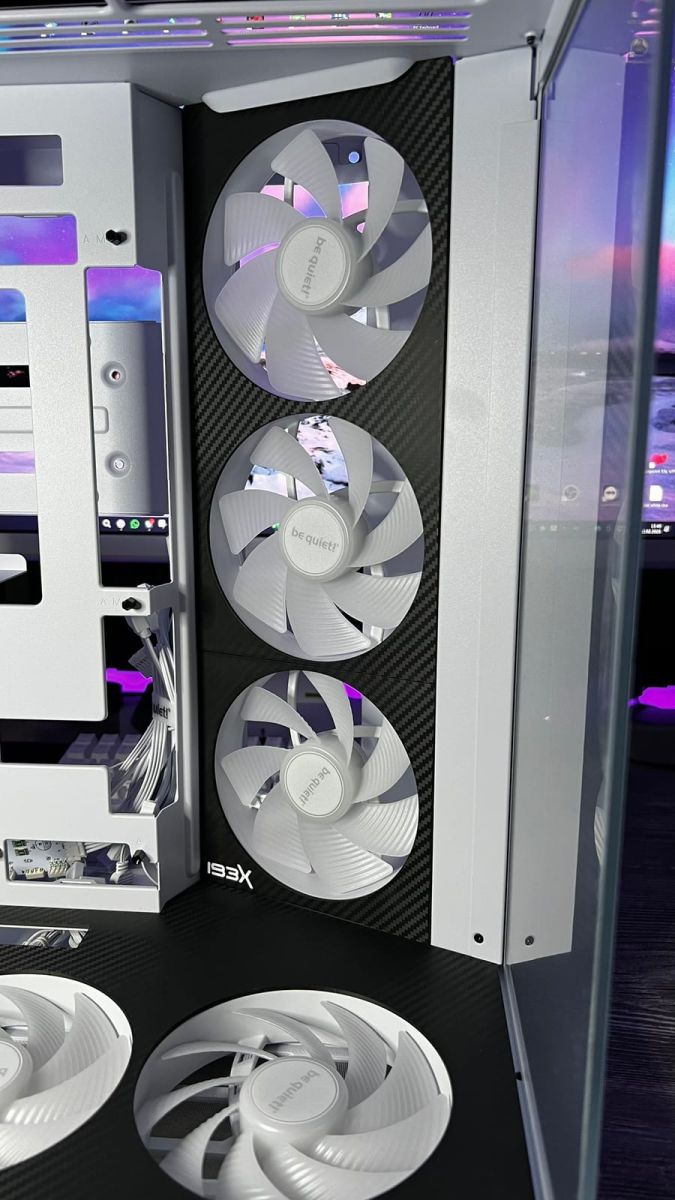 Side fan bank with the printed carbon-texture panel and the IBEX logo